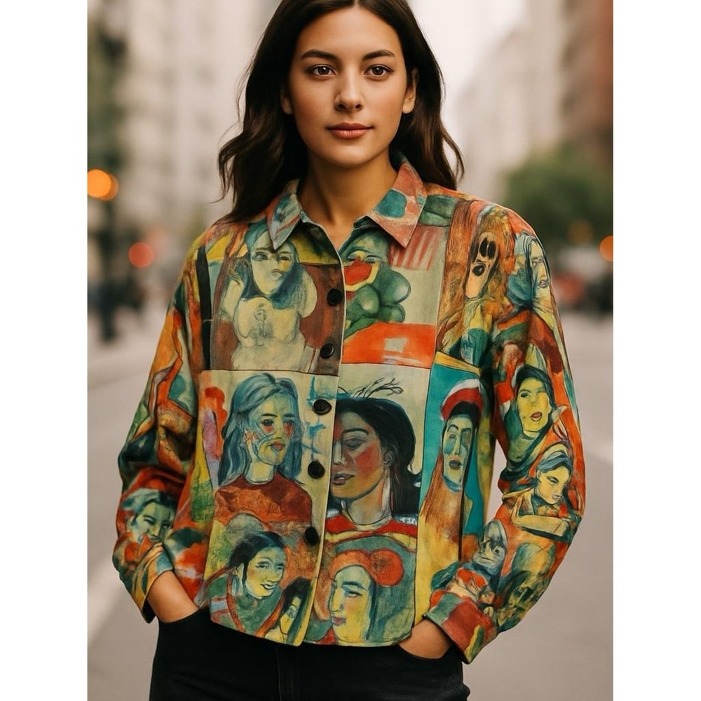 Artscapes Sz 1X Art-to-Wear Picasso Cubist Portraits Women Funky Jacket Abstract